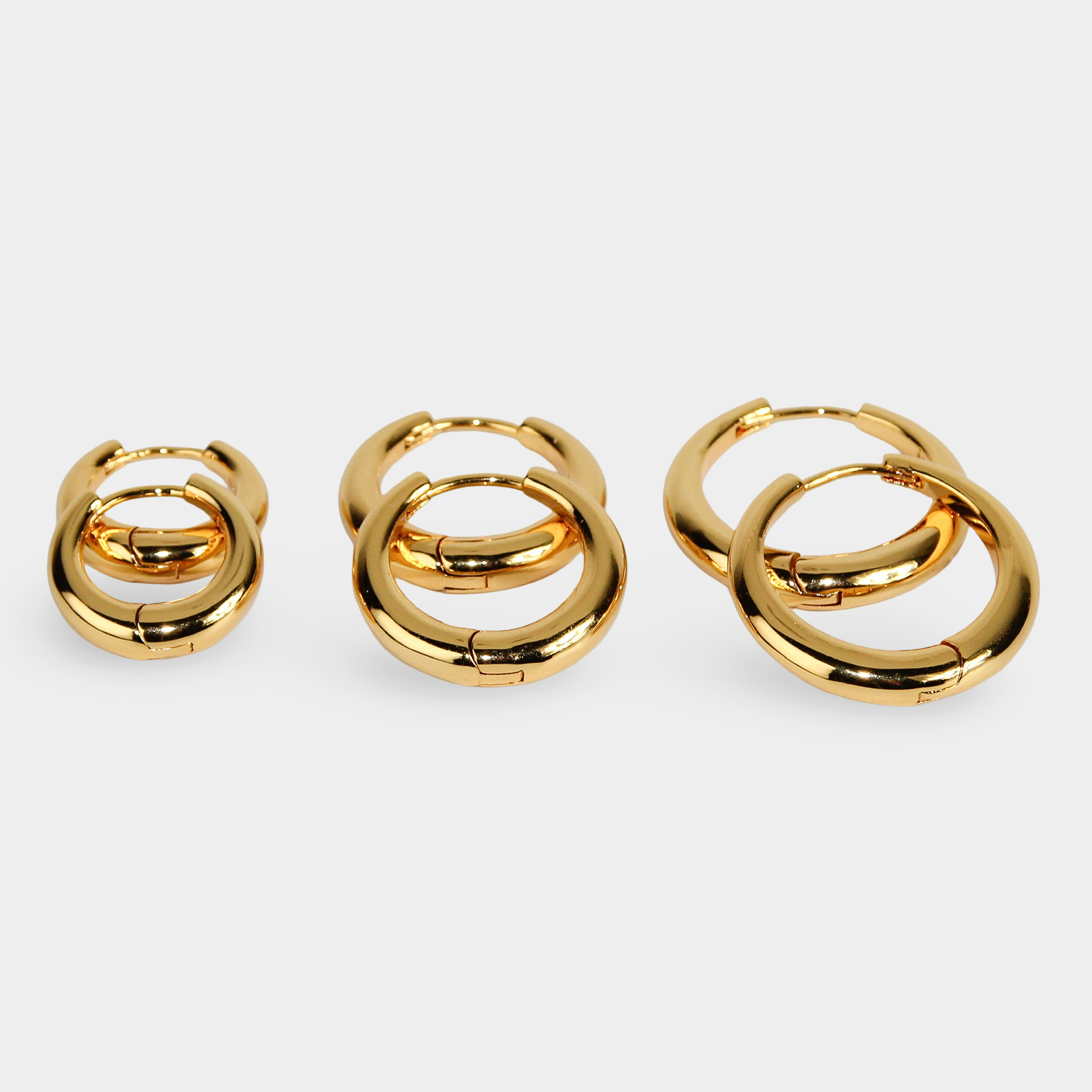 3-PACK KAIZEN HOOPS guld – minimalistiska creoler set 12mm 16mm 20mm